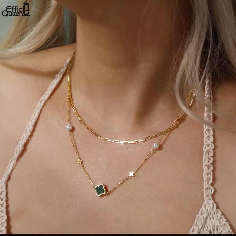 Pearl Clover Necklace Sterling Silver 925 Gold plated - Picture 5 of 12
